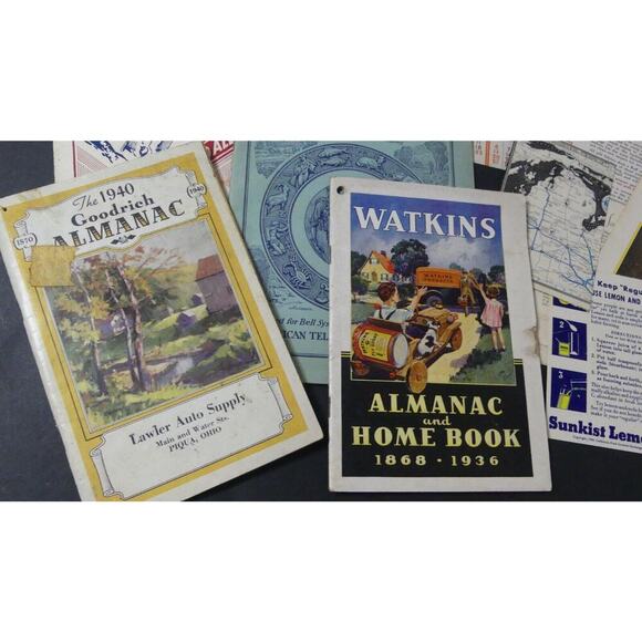 Vtg 1930's-40's Almanacs Watkins Clabber Girl Bell Systems Advertisements Ad Lot - Picture 2 of 11